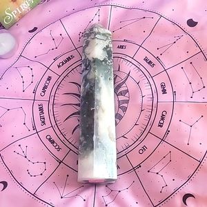 Moss Agate Tower with druzy